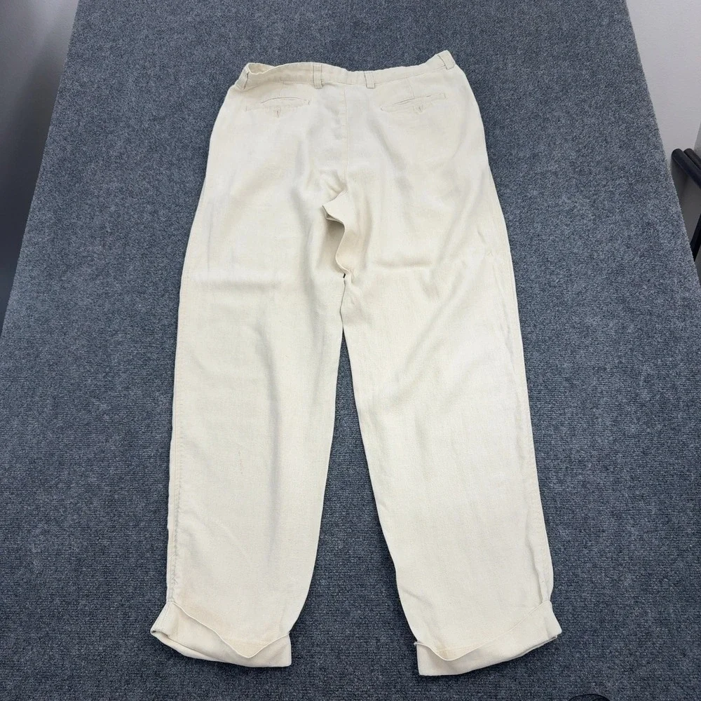 Vintage Gap Pants Mens 36/34 Cream Linen Pleated Relaxed Trousers Casual Style